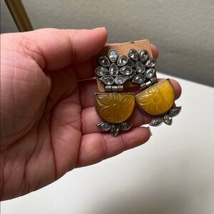 Yellow Floral Glass & Crystal Drop Earrings